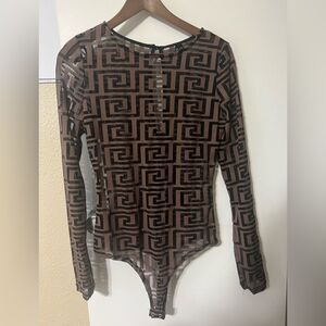Windsor XL Sheer Black and Brown Pattern Bodysuit Streetwear Rockercore Mobwife